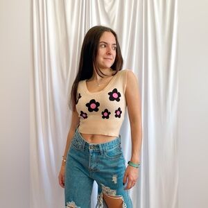 Floral Knit Cropped Tank Top